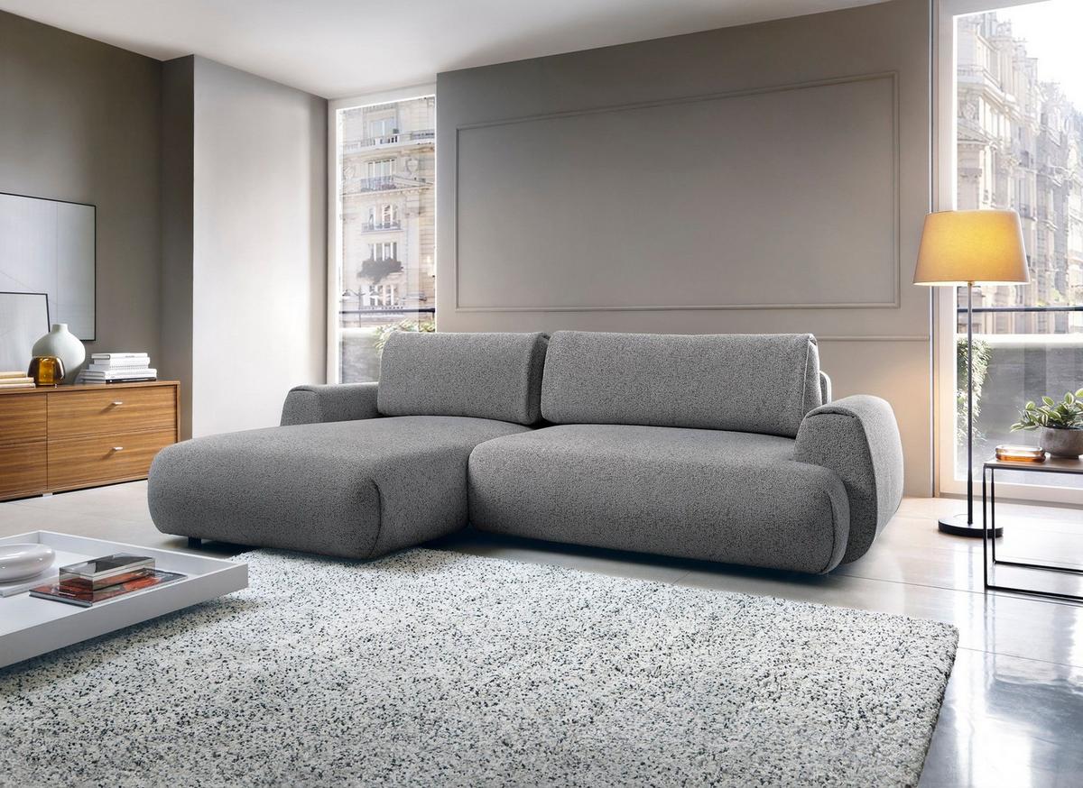 ECKSOFA ZEST Grau Geflochtener Stoff mit Schlaffunktion - Grau, Holz (270/167cm) - MASSENO