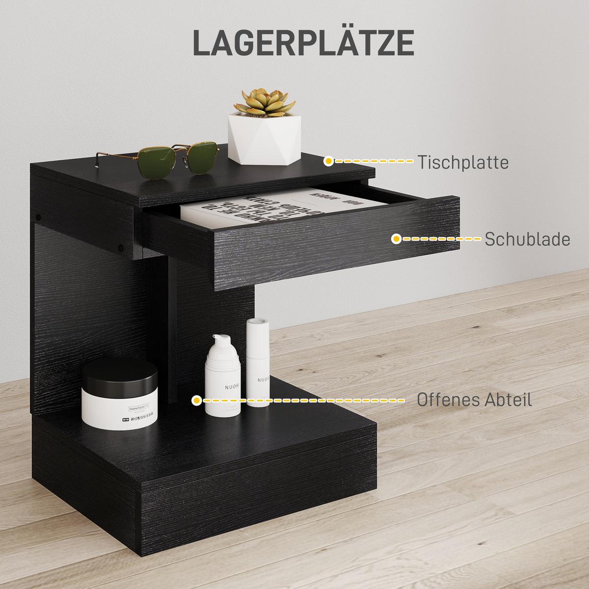 NACHTTISCH mit Schubladen, 40 x 30 x 46 cm, Schwarz - Schwarz, Holzwerkstoff (30/46/40cm) - HOMCOM