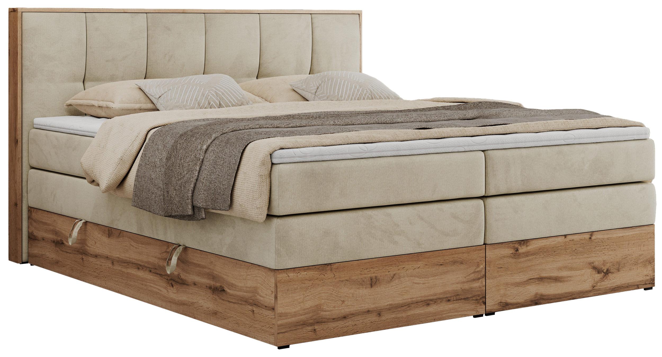 BOXSPRINGBETT ALBERO 1 KING 180/200 Beige Velvet - H3 - Beige, Holz/Textil (180/200cm) - MKS