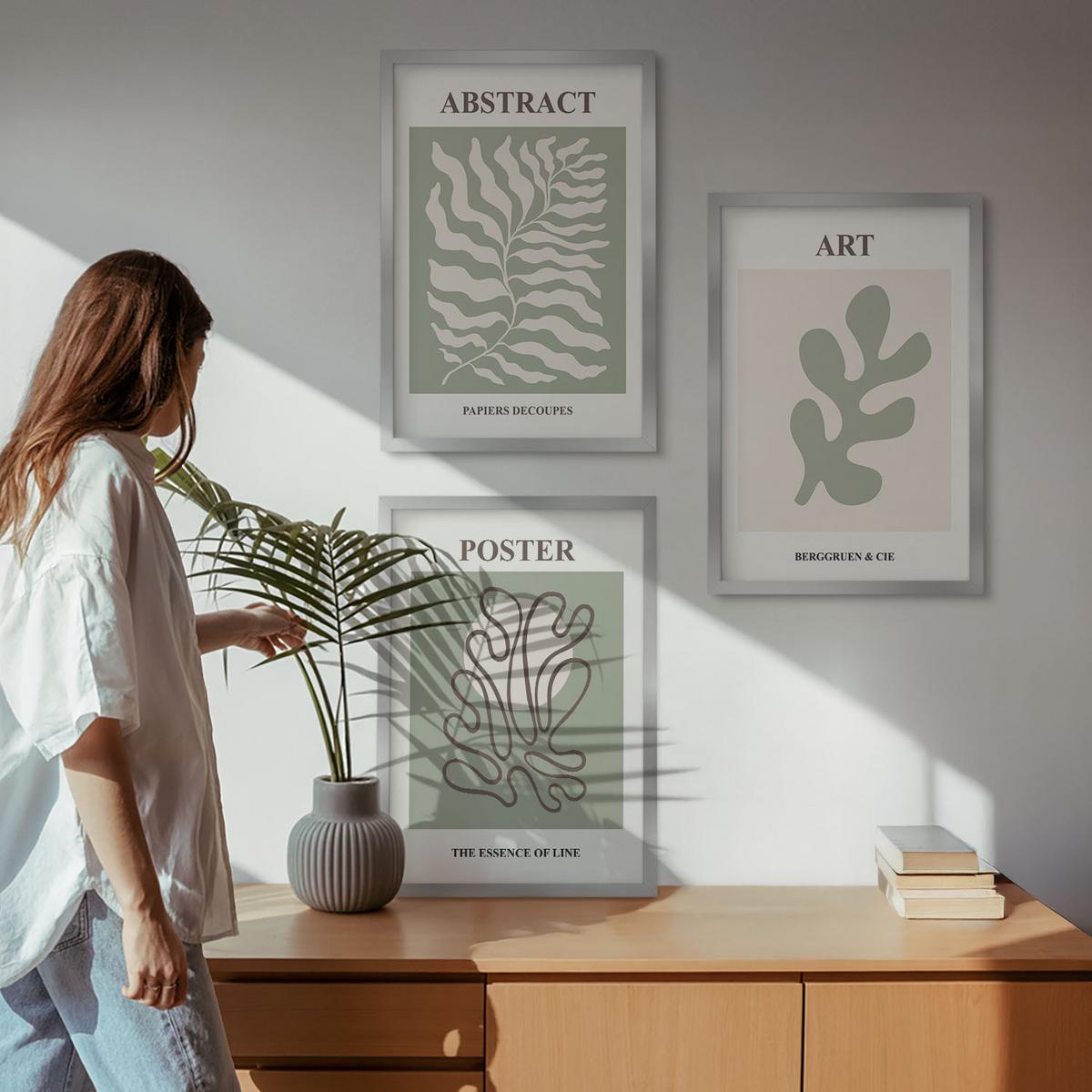 BILDER SET 3er Set - 40x60 cm Silberner Rahmen - Poster mit Pflanzenmustern von Matisse - Silberfarben, Kunststoff (40/60cm) - TULUP