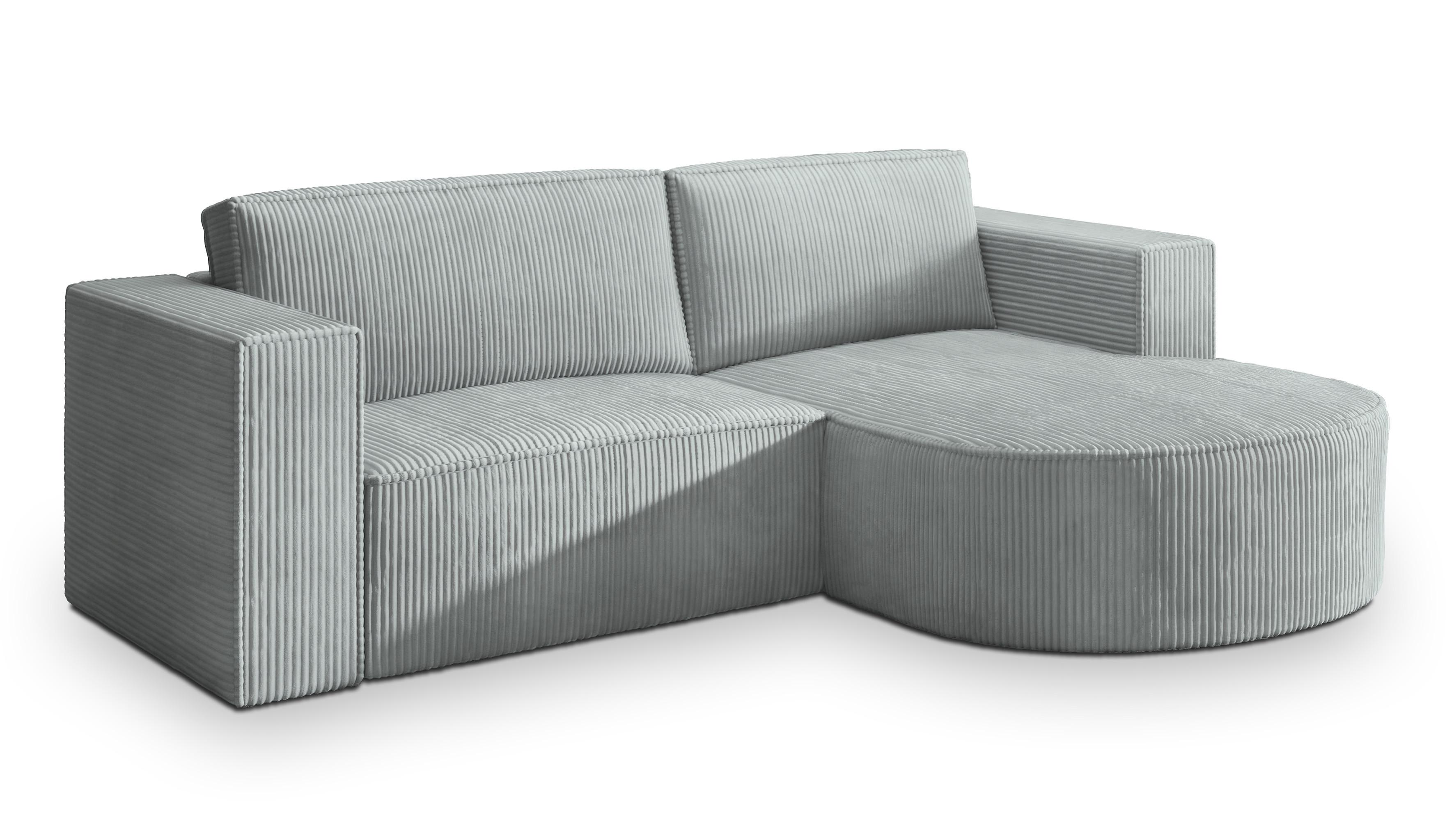 ECKSOFA SORELA P R-S Hellgrau Kordstoff mit Schlaffunktion - Hellgrau, Holz (263/174cm) - MASSENO
