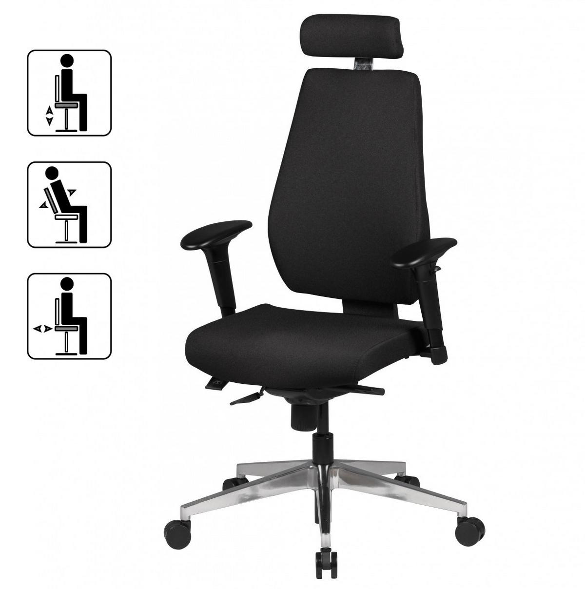 BÜROSTUHL Stoff mit verstellbarer Rückenlehne, Kopfstütze und Aluminiumfußkreuz KOMFORT PLUS - Silberfarben/Schwarz, Textil/Metall (70/141/60cm) - KADIMA DESIGN