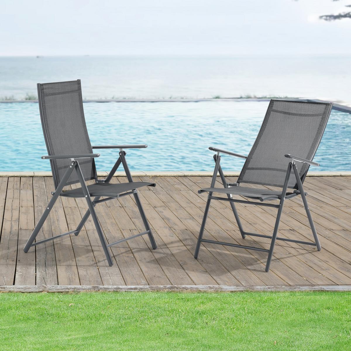 GARTENSTUHL-SET 2 TLG. Kalamata - Dunkelgrau, Metall (57/105/68cm) - [en.casa]