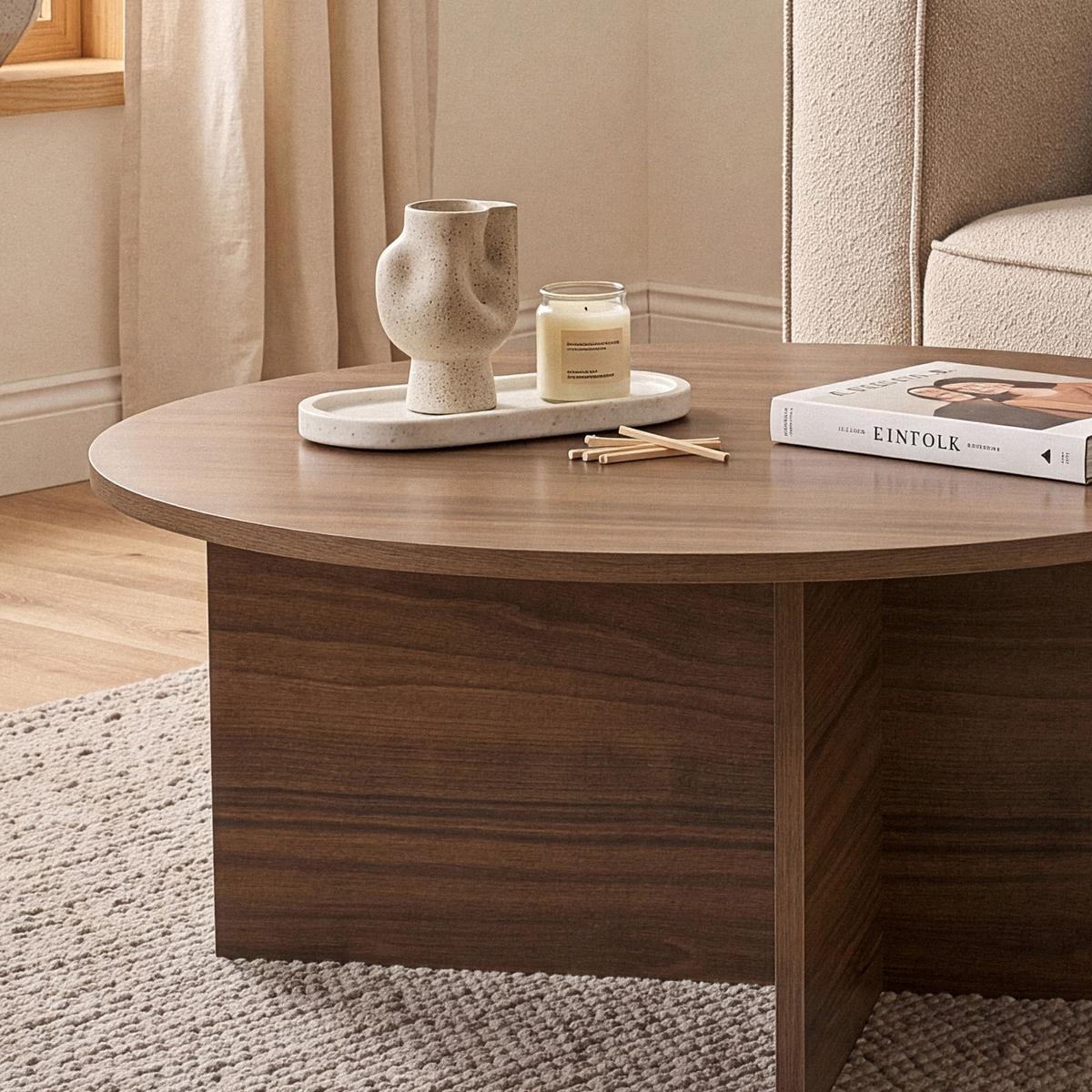 COUCHTISCH mit abgerundeter Platte - soleil 90/90/40 cm - Naturfarben, Holzwerkstoff (90/90/40cm) - Calicosy