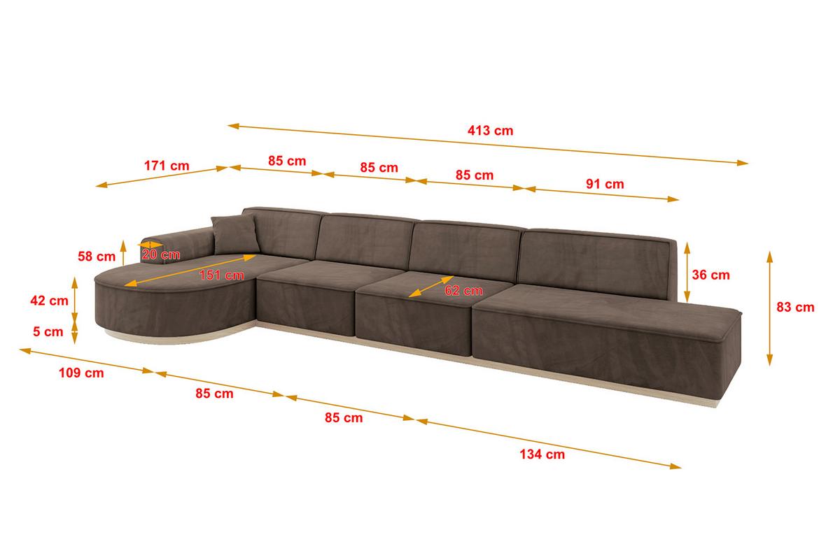 ECKSOFA Ottomane Links ARRIO-L3 - 413x171x83 cm Braun - Braun, Holzwerkstoff/Textil (413/171cm) - ALTDECOR