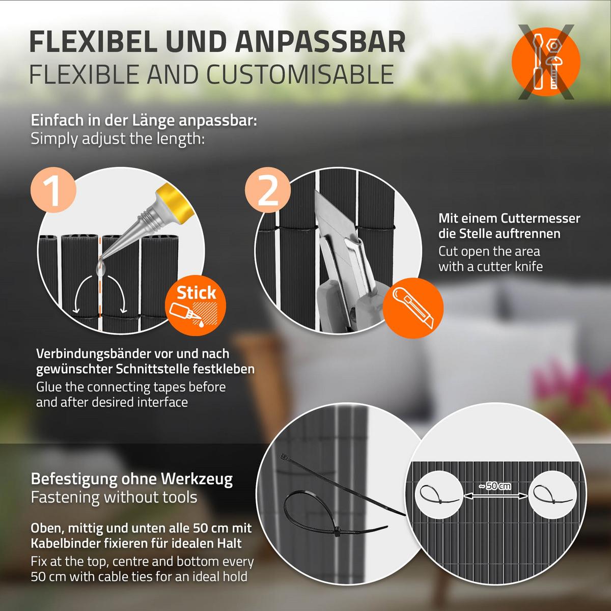 PVC SICHTSCHUTZMATTE 120 x 300 cm Anthrazit - Anthrazit, Kunststoff (300/120cm) - ECD-Germany