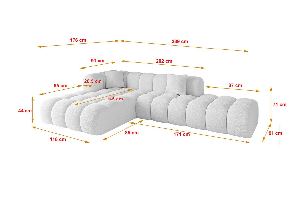 ECKSOFA Ottomane Links OLEA-L2 - 289x176x71 cm Weiß - Schwarz/Weiß, Holzwerkstoff/Kunststoff (190/309cm) - ALTDECOR