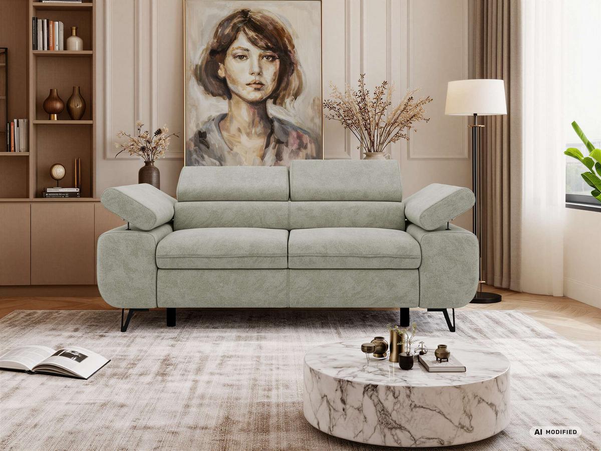 2-SITZER SOFA PETER - Hellgrau Stukture - Hellgrau/Schwarz, Textil/Metall (200/76/99cm) - MKS