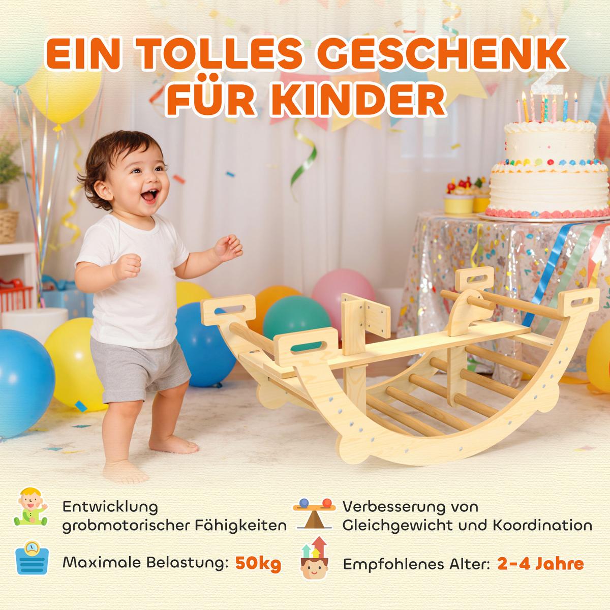 MONTESSORI-KLETTERGERÜST Indoor 2 in 1 aus Holz - Naturfarben, Holz (52/45/110cm) - AIYAPLAY