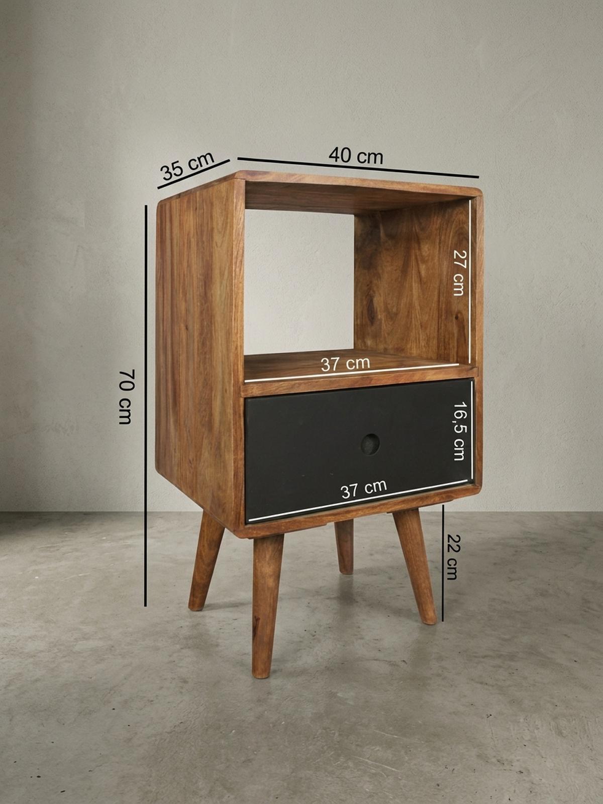 NACHTTISCH – Massivholz, 70 cm hoch, Retro-Stil, für Boxspringbett - Schwarz/Braun, Holz (40/70/35cm) - KADIMA DESIGN