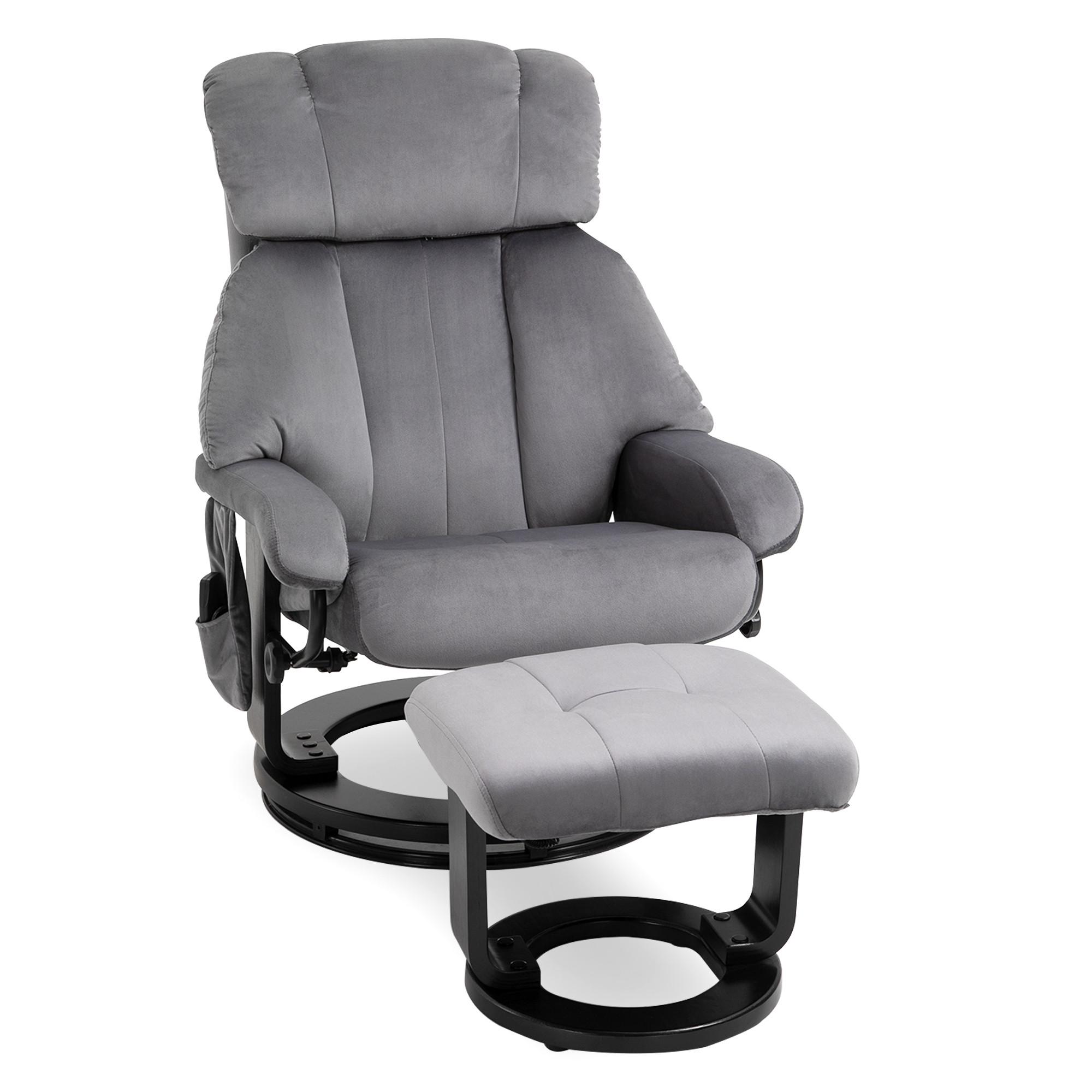 MASSAGESESSEL inkl. Hocker Fernsehsessel drehbar Relaxsessel Samt-Touch Grau - Schwarz/Grau, Textil/Metall (80/102/76cm) - HOMCOM