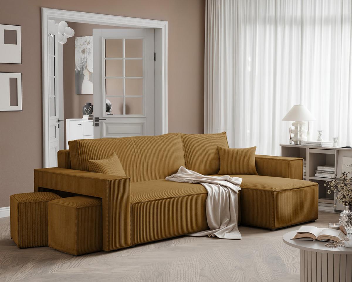ECKSOFA PARIS mit Schlaffunktion und Bettkasten Senfgelb - Currygelb, Kunststoff/Textil (262/145cm) - Idohome