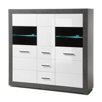 HIGHBOARD weiß Hochglanz, grau Stone 149 cm, Vitrine mit viel Stauraum - Chromfarben/Weiß Hochglanz, Glas/Holzwerkstoff (149/142/42cm) - Furn.Design