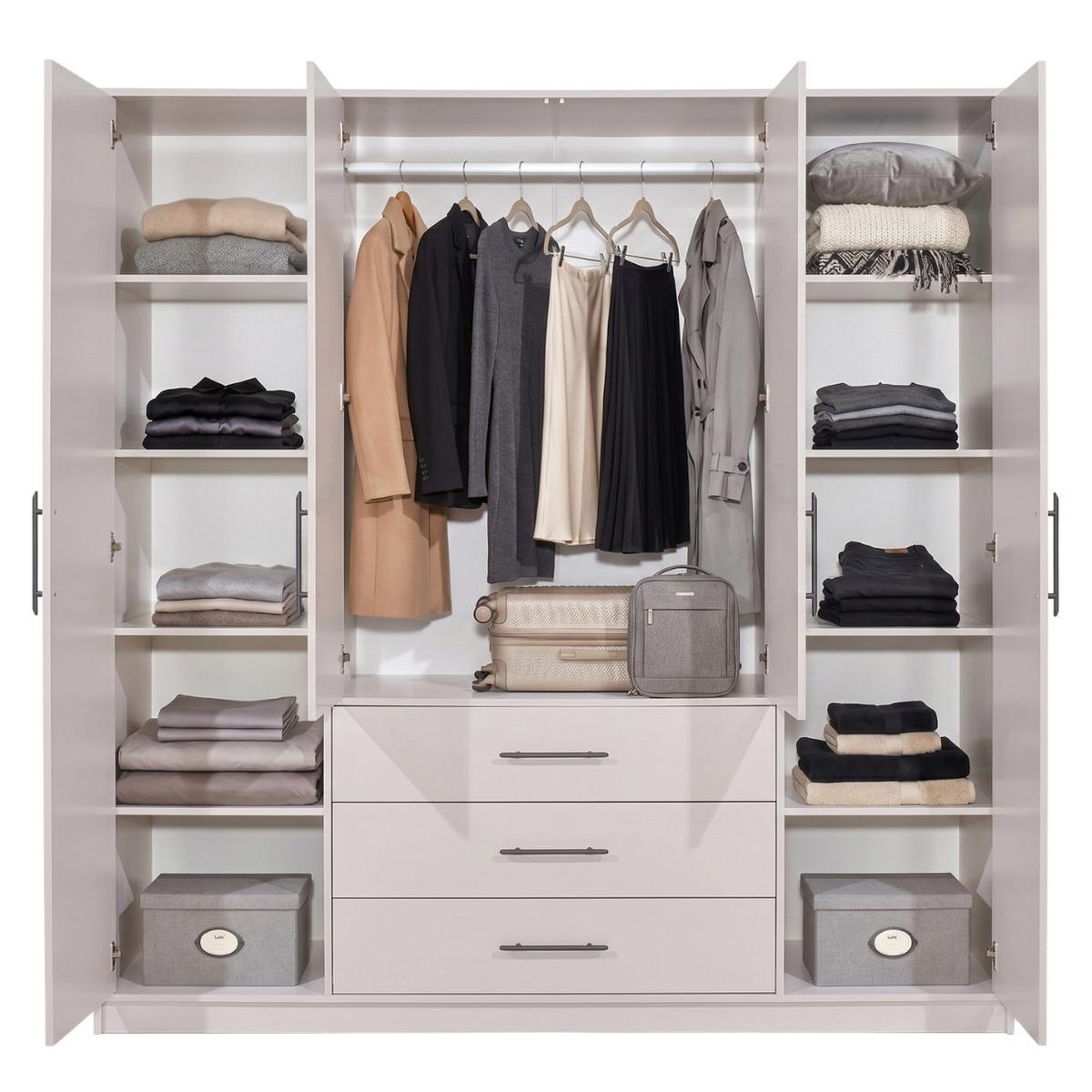 DREHTÜRENSCHRANK Bali 4-Türen, mit 3 Schubladen und Spiegel, Kaschmir - Kaschmir, Holzwerkstoff (196/200/58cm) - Beautysofa
