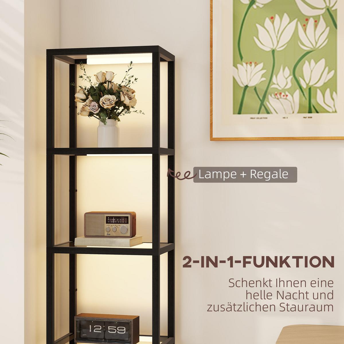 STEHLAMPE MDF Hartglas Schwarz - Schwarz, Holzwerkstoff (45/29/157cm) - HOMCOM