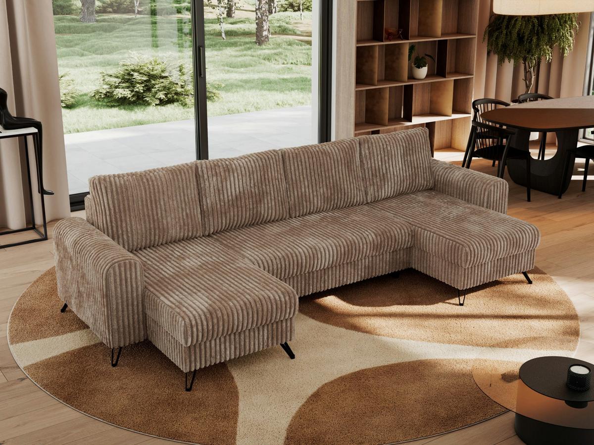 WOHNLANDSCHAFT AXEL U Cord Braun - Schwarz/Braun, Textil/Metall (312/90/140cm) - MKS
