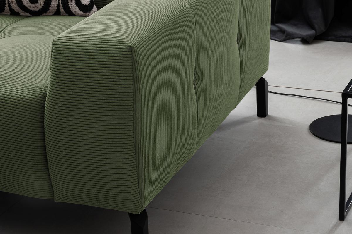 ECKSOFA OHIO Grün Cord - Schwarz/Olivgrün, Textil/Metall (311/219cm) - KAWOLA