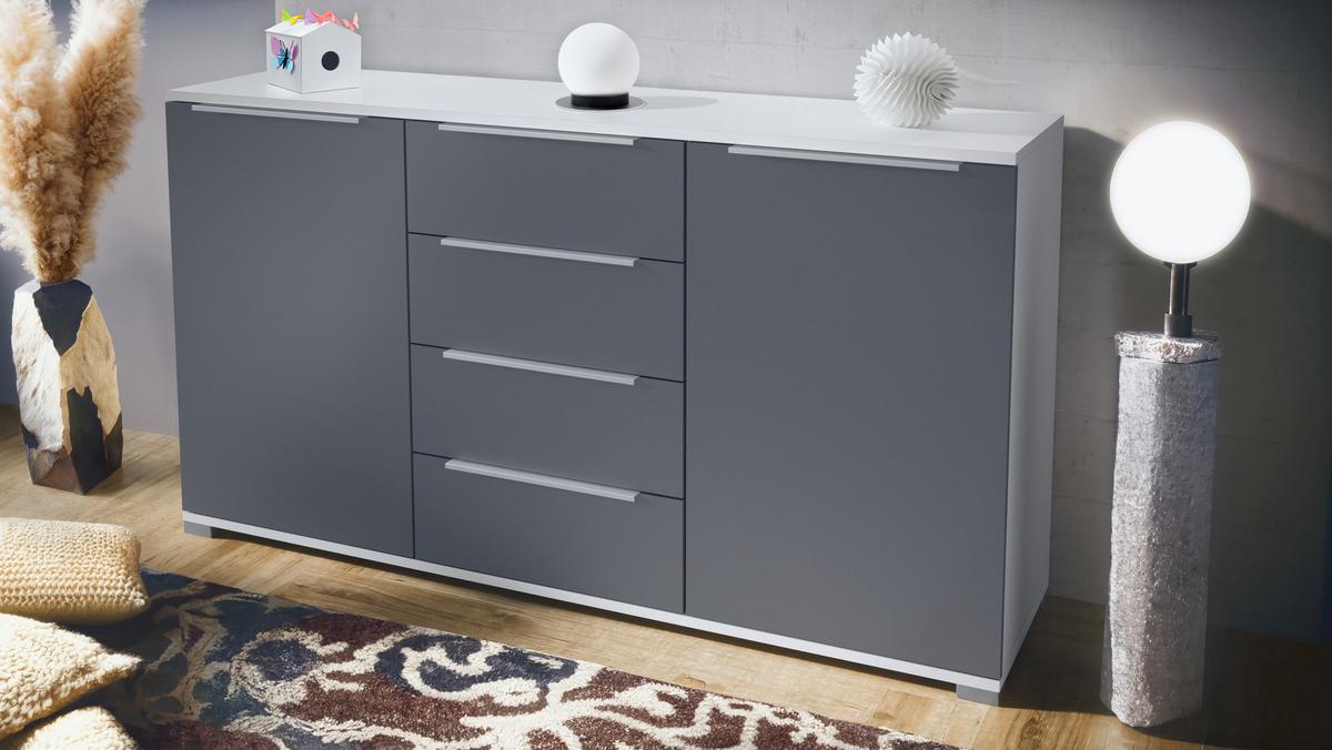 SIDEBOARD Linio Anthrazit matt - Dunkelgrau, Holzwerkstoff (138.5/75.5/35cm) - Vladon