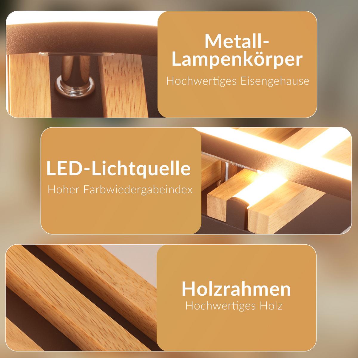LED DECKENLEUCHTE Kaelis 38/21/6.8 cm - Schwarz, Holz/Metall (38/21/6.8cm) - ZMH
