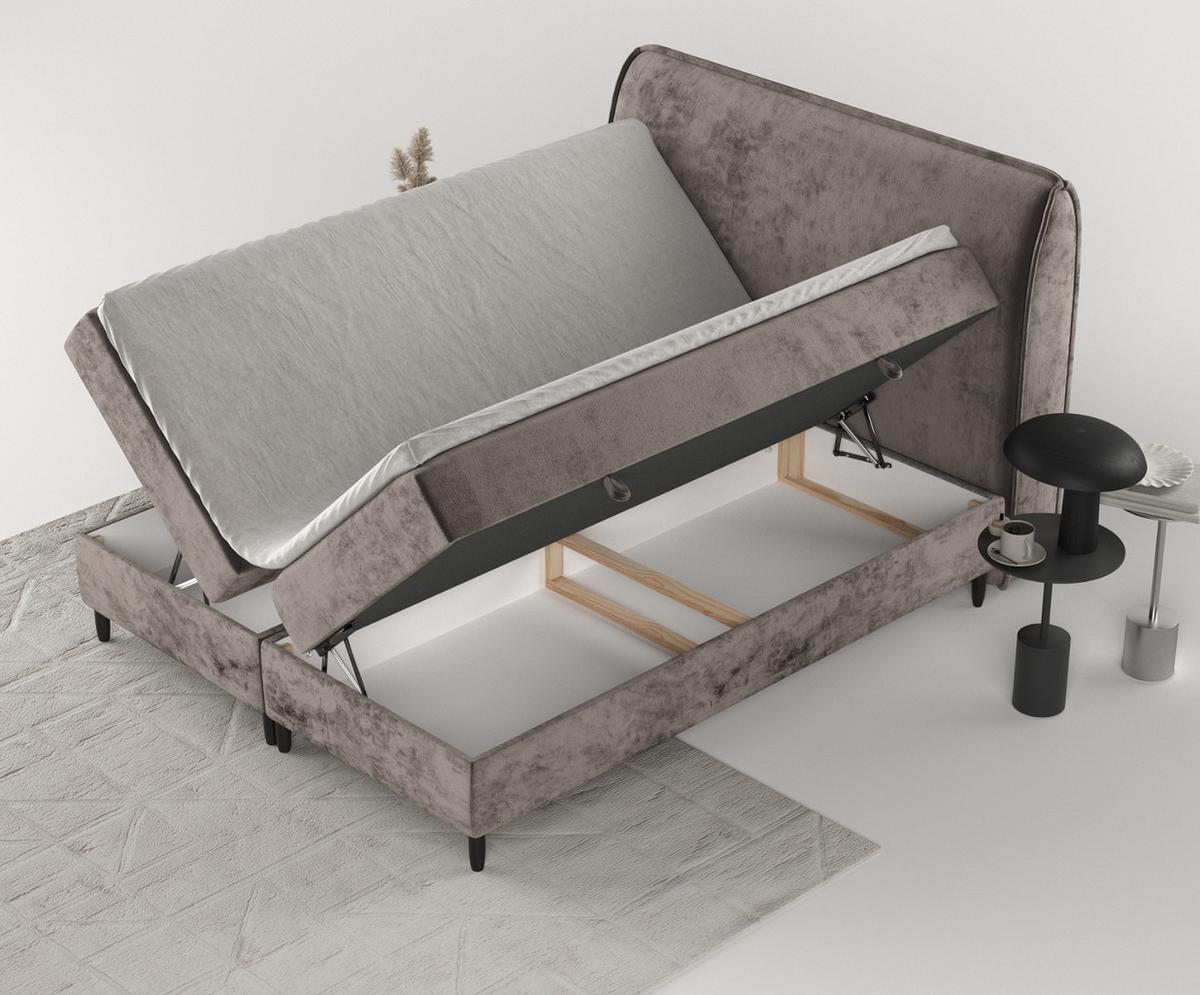 BOXBETT Lunaro 140/200 cm Braun im Lotta Stoff - Schwarz/Braun, Holz/Holzwerkstoff (140/200cm) - AltaBeds