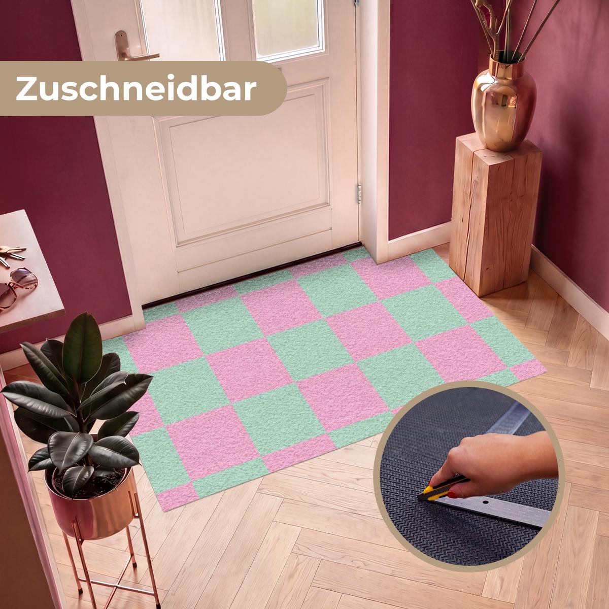 FUSSMATTE Schachbrettmuster - Grün - Rosa - Würfel Fußabtreter 150x90 cm - Mintgrün, Kunststoff (150/0.4cm) - MuchoWow