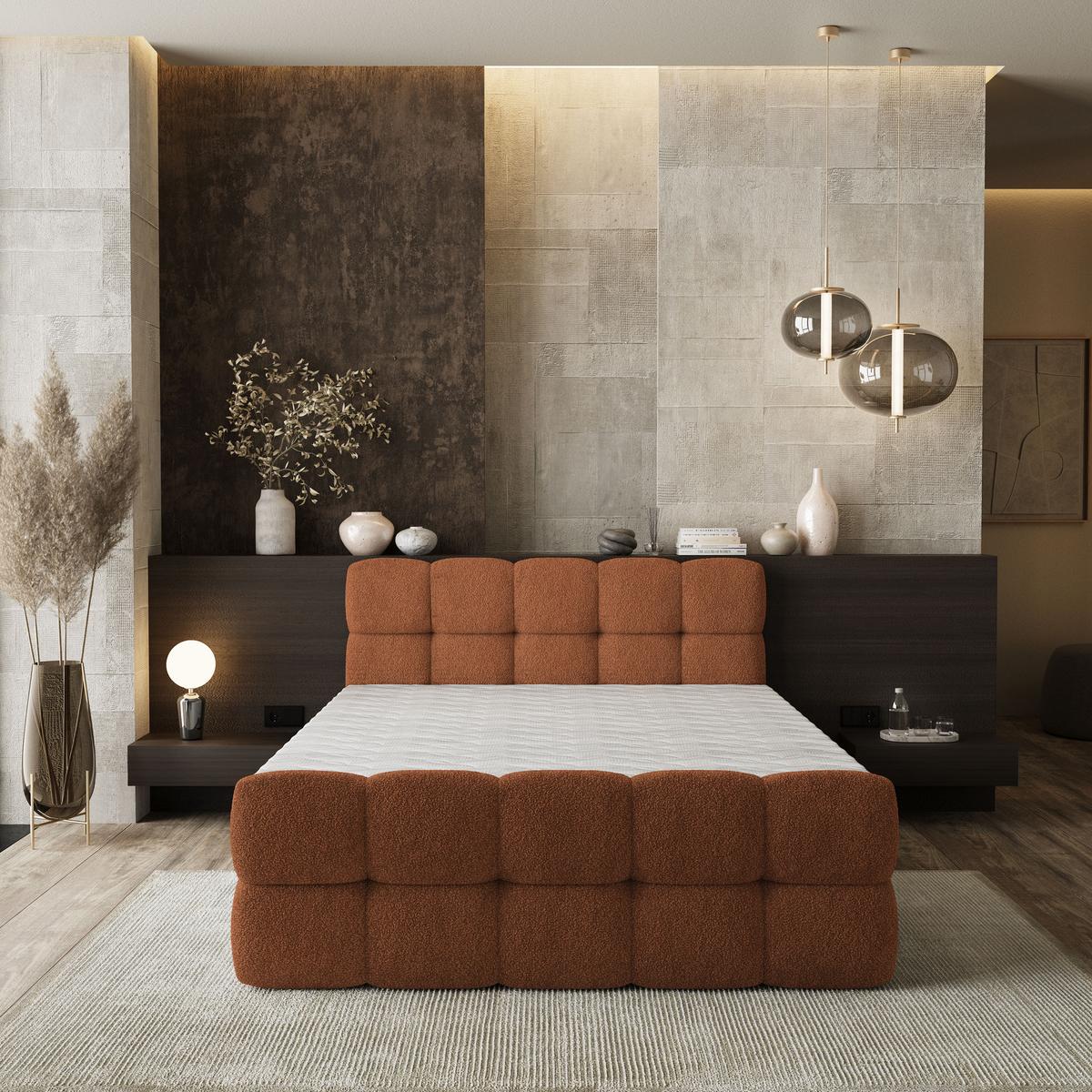 BOXBETT BRUME 140x200 cm mit Matratze und Topper, H2+H3 - Kupferfarben - Kupferfarben, Holz (140/200cm) - MASSENO