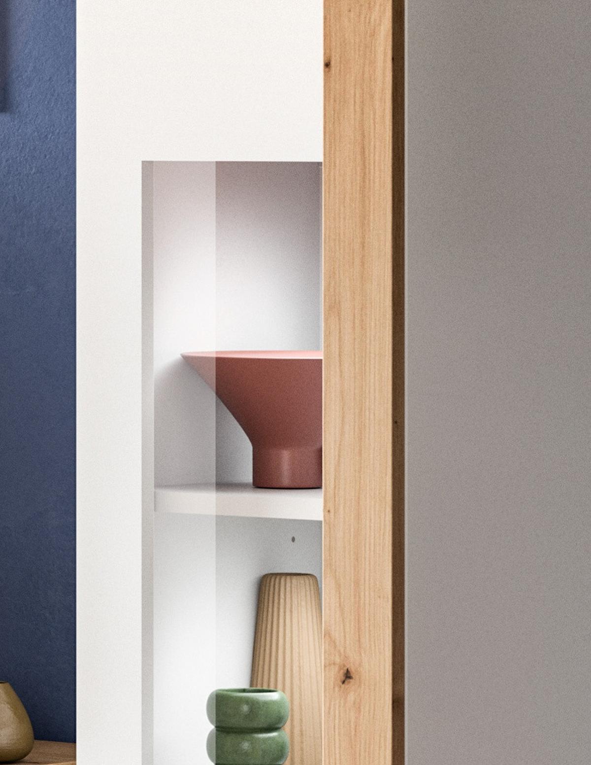 VITRINE weiß und Eiche 30 x 110 cm, Vitrinenschrank stehend/hängend - Schwarz/Weiß, Glas/Holzwerkstoff (30/112/33cm) - Inn.Furn