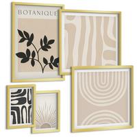 BILDER SET 5er Set - 50x50 cm & 20x30 cm & 40x60 cm Goldrahmen - Abstrakte Pflanzenmuster - Goldfarben, Kunststoff (40/60cm) - TULUP