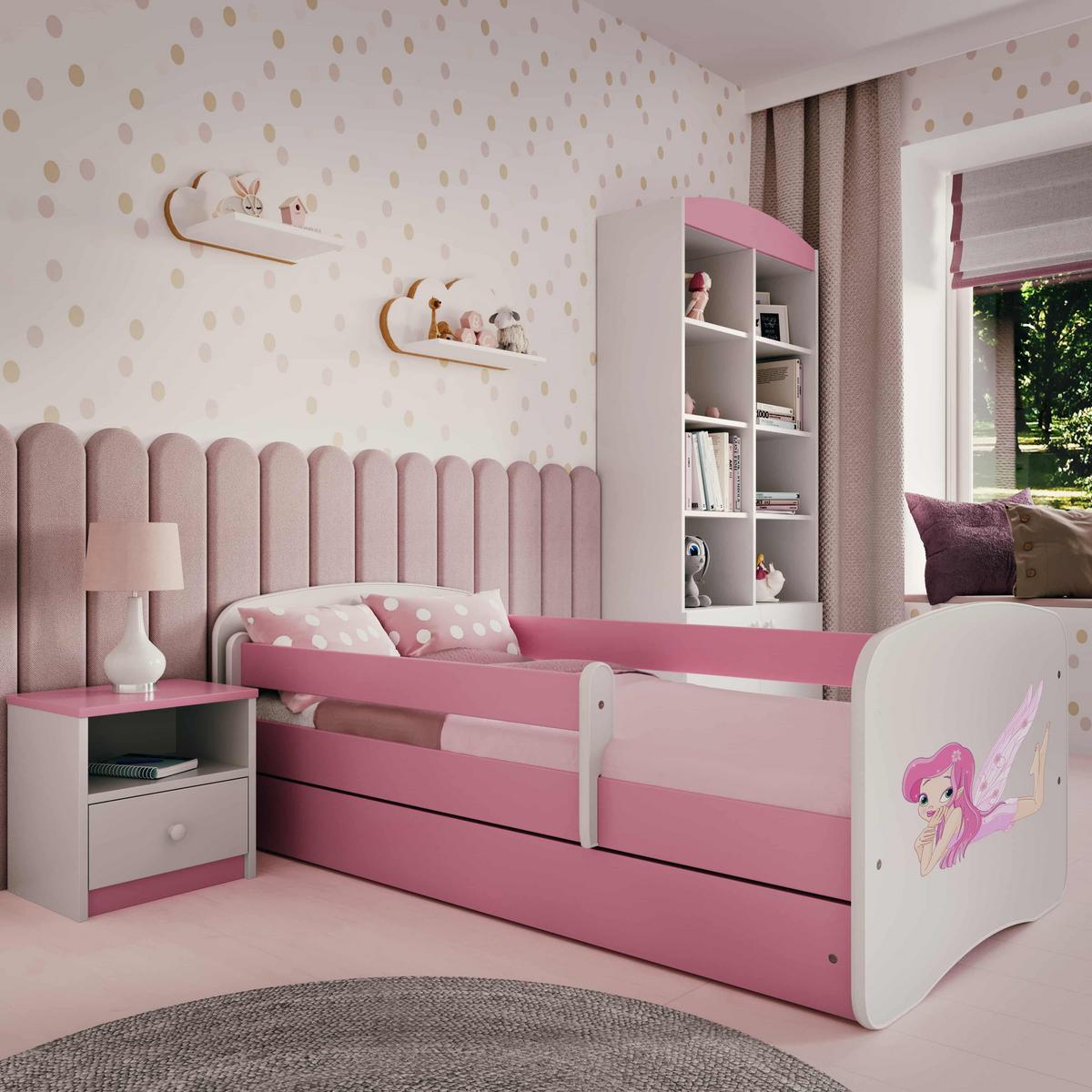 KINDERBETT Fee mit Flügeln mit Schublade 140/70 80/61/144 - Rosa, Holzwerkstoff (70/140cm) - RAUMHIRSCH FURNITURE