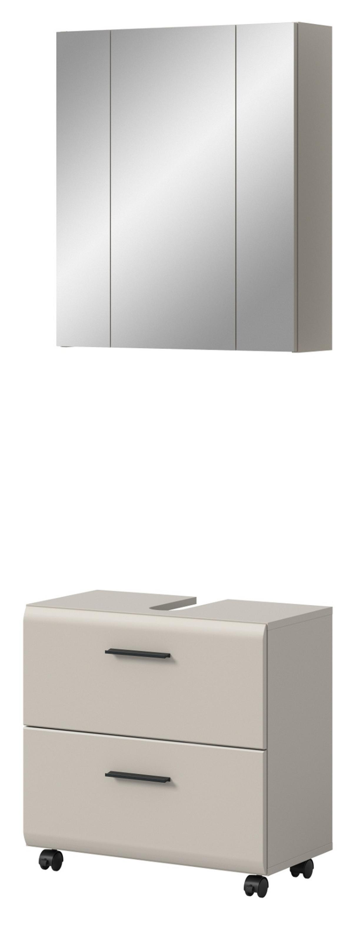 BADMÖBEL-SET Kaschmir 60 cm 2-teilig, Unterschrank mit Schubladen und auf Rollen - Kaschmir/Schwarz, Glas/Holzwerkstoff (60/185/30cm) - Inn.Furn
