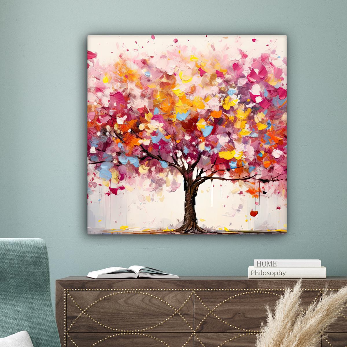 LEINWANDBILD Aquarell - Baum - Kunst - Abstrakt Deko Groß 90x90 cm - Rosa, Textil (90/90cm) - MuchoWow