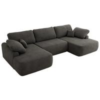 WOHNLANDSCHAFT CUBO U Dunkelgrau Velvet - Dunkelgrau/Schwarz, Kunststoff/Textil (370/100/187cm) - MKS
