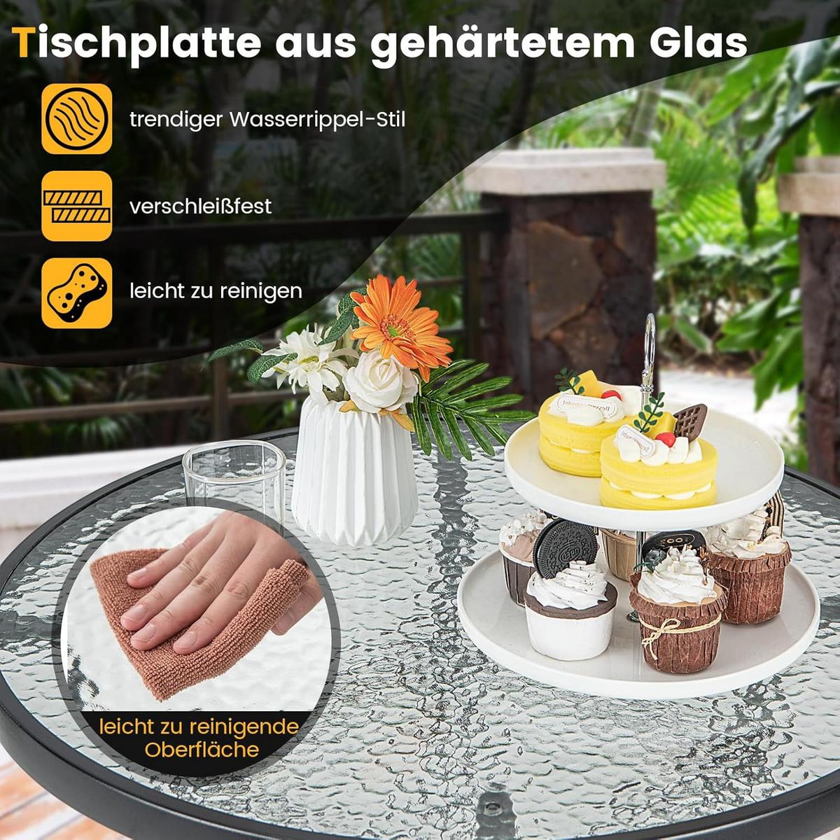 GARTENTISCH Schwarz - Schwarz, Glas (68/68/97cm) - COSTWAY