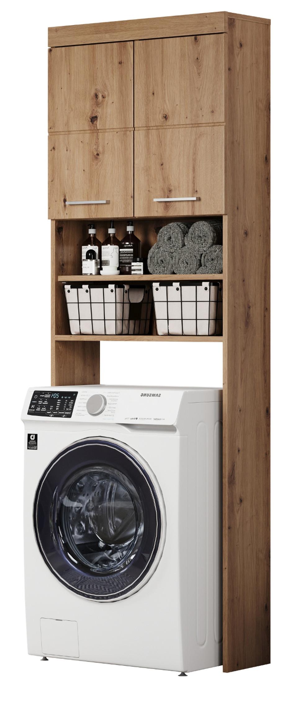 WASCHMASCHINENSCHRANK Asteiche 63 x 187 cm, Waschmaschinenüberbau mit Stauraum - Eichefarben, Holzwerkstoff/Kunststoff (63/187/24cm) - Top.Furn