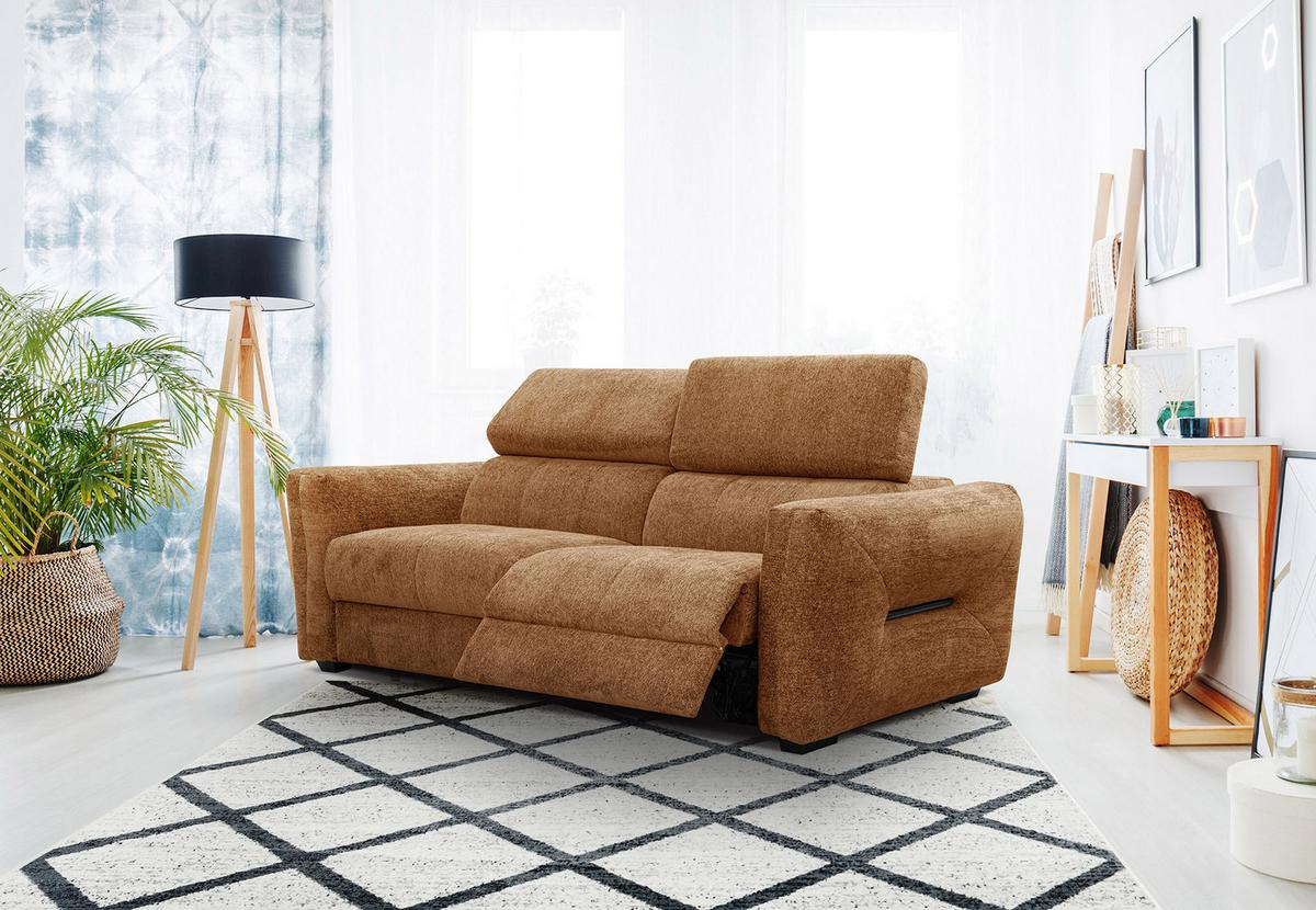 SOFA CALVERA 3-Sitzer mit 1 Relaxfunktion, dunkelorange - Dunkelorange, Holzwerkstoff/Textil (204/79/106cm) - Wozimo