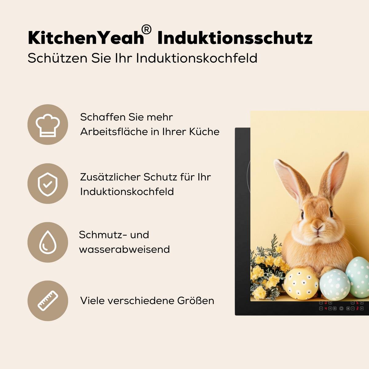 HERDABDECKPLATTE Eier - Kaninchen - Pastellfarbtöne Induktionsmatte 77x59 cm - Hellgelb, Kunststoff (77/59/0.2cm) - MuchoWow