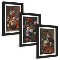 BILDER SET 3er Set - 20x30 cm Schwarzer Rahmen - Blumenarrangements in Vasen - Schwarz, Kunststoff (20/30cm) - TULUP