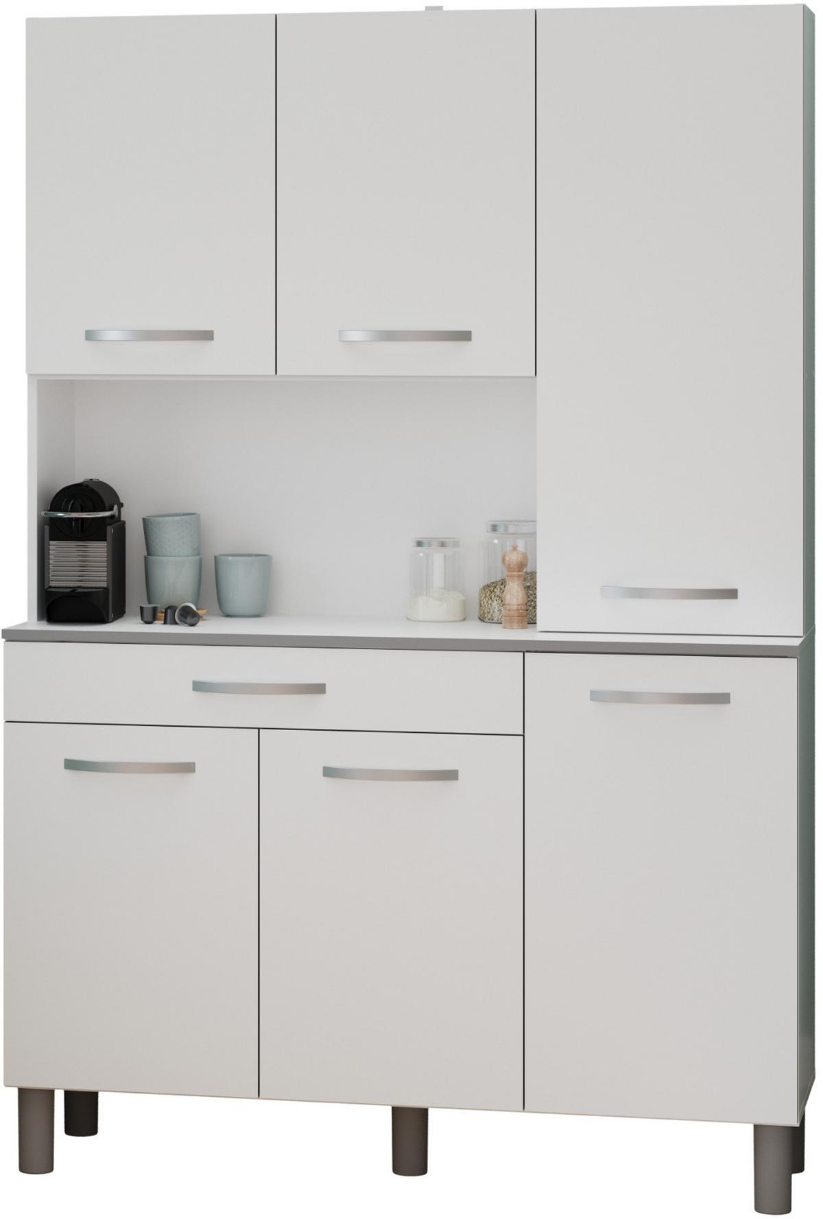 BUFFET Küche weiß 120 cm Küchenschrank mit viel Stauraum - Weiß/Grau, Holzwerkstoff (120/181/44cm) - Parisot Meuble