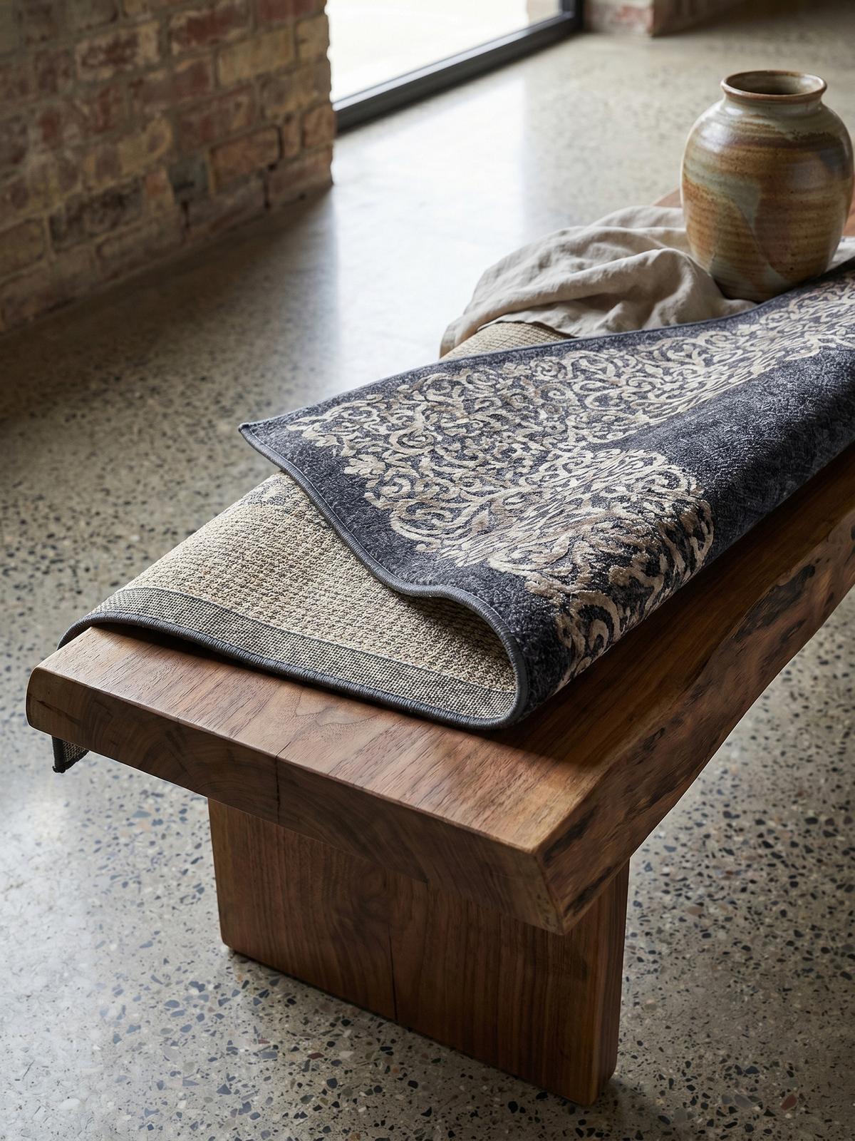 TEPPICH Flachgewebe Waschbar PIZOL in Schwarz, mit Barock-Motiv, 140 x 200 cm - Schwarz, Textil (200/140cm) - KADIMA DESIGN