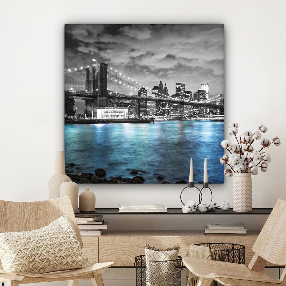 LEINWANDBILD New York - Skyline - Stadt - Blau Deko Groß 90x90 cm - Blaugrau, Textil (90/90cm) - MuchoWow