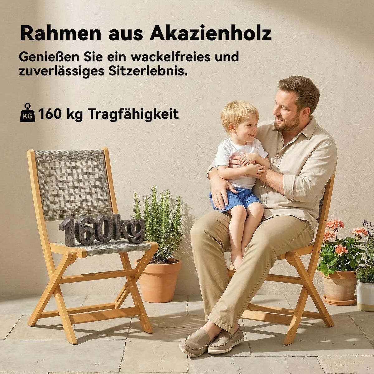 GARTENKLAPPSTUHL 2er Set Akazienholz PE-Rattan Grau - Grau, Holz (47.5/88/56cm) - Outsunny
