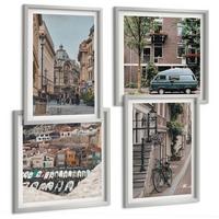 BILDER SET 4er Set - 50x50 cm & 40x60 cm Silberner Rahmen - Stadtansichten von Gebäuden - Silberfarben, Kunststoff (50/50cm) - TULUP