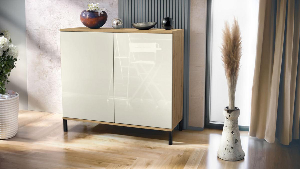 KOMMODE Skadu Creme Hochglanz - Creme, Holzwerkstoff (92.5/83.5/35cm) - Vladon