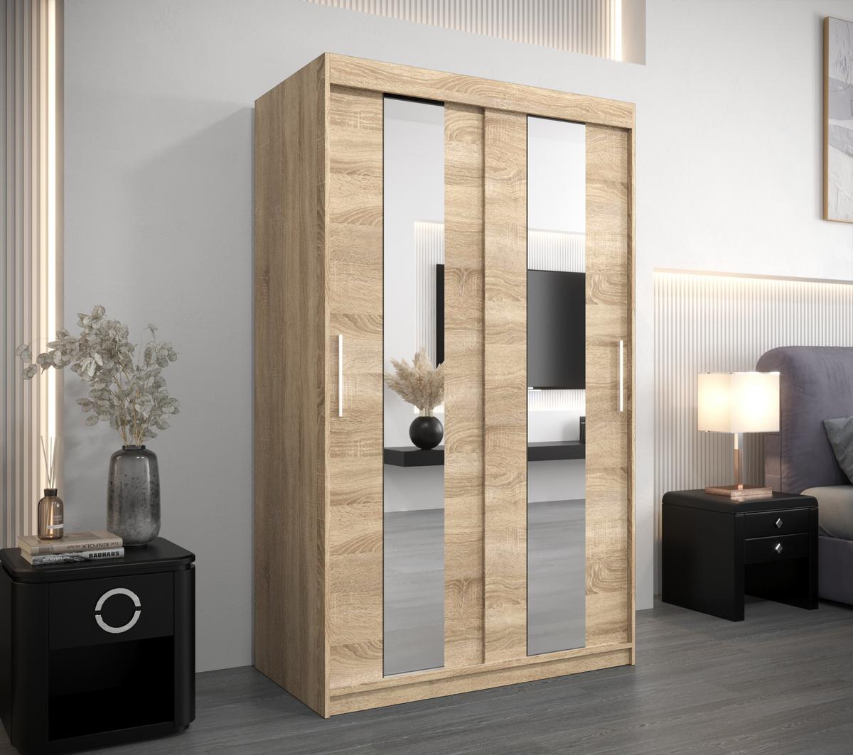 SCHWEBETÜRENSCHRANK 200/120/62 2-türig - Silberfarben/Sonoma Eiche, Holz/Kunststoff (120/200/62cm) - MÖBEL KRYSPOL
