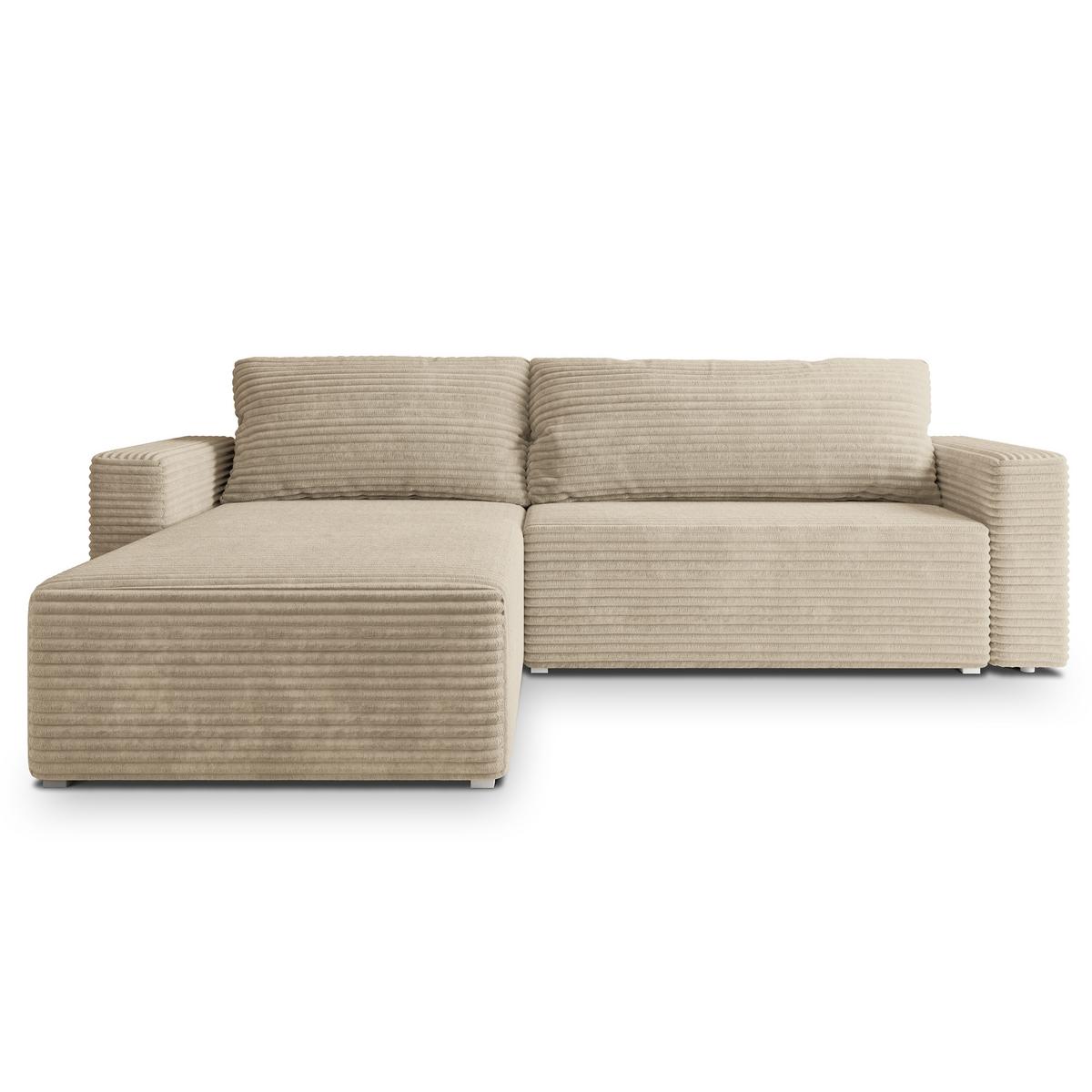 ECKSOFA CALTI T Creme Kordstoff mit Schlaffunktion - Creme, Holzwerkstoff/Textil (283/183cm) - MASSENO