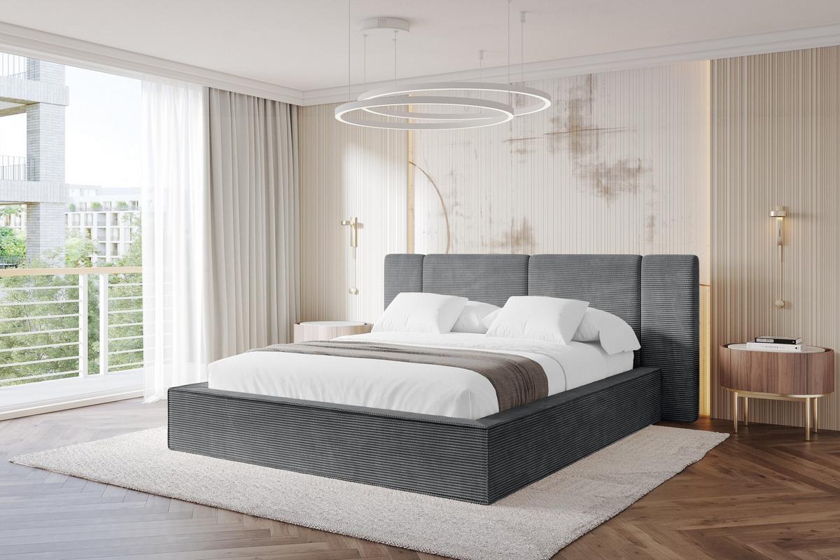 POLSTERBETT mit Bettkasten und Lattenrost, Bett mit Matratze H3/H4 - RIVO 140x200 Dunkelgrau - Graphitfarben, Holzwerkstoff/Textil (140/200cm) - ALTDECOR