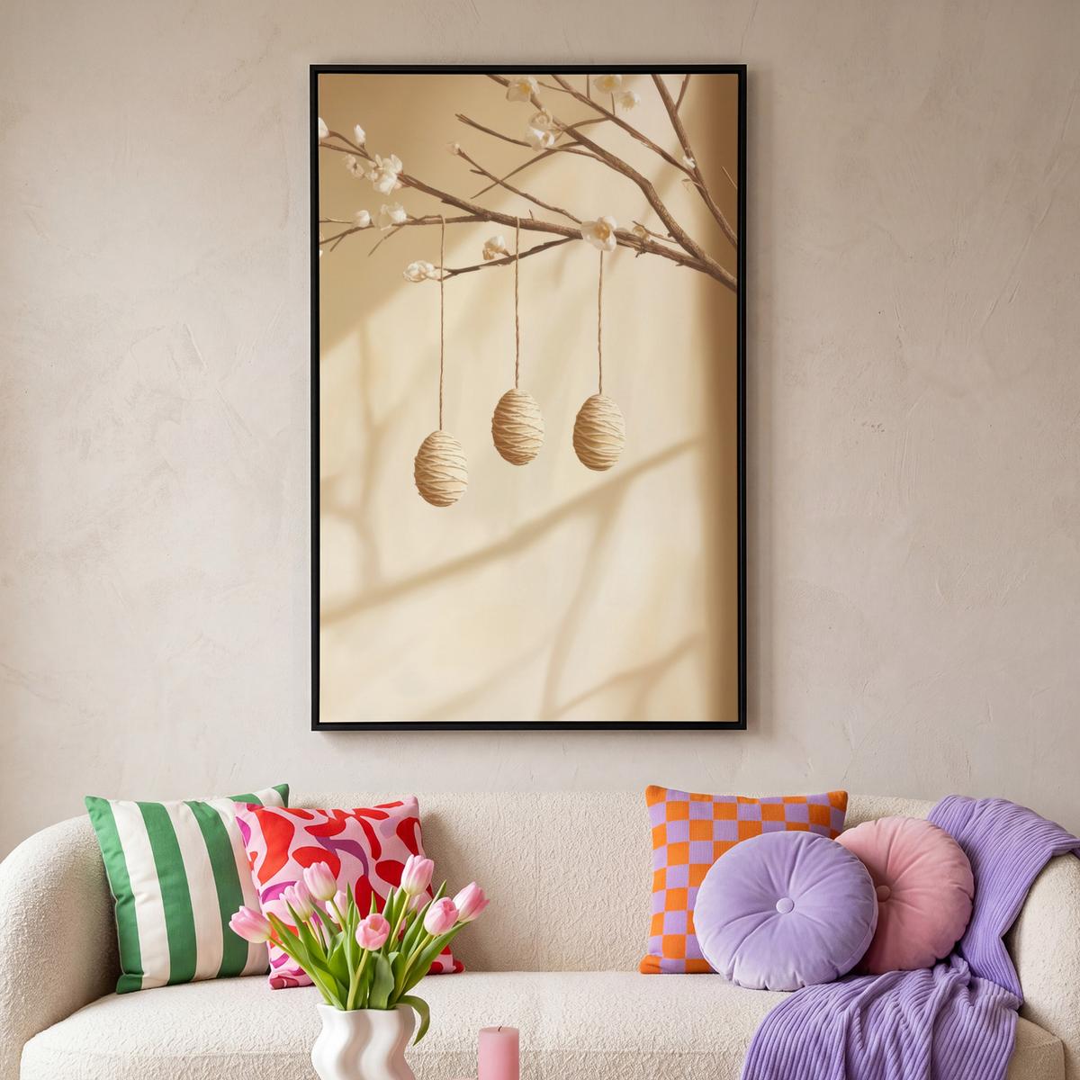 LEINWAND Bilder mit Rahmen - Beige - Osterkuchen - Eier - 100x150 - Beige, Textil (100/150cm) - MuchoWow