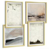 BILDER SET 4er Set - 50x50 cm & 40x60 cm Goldrahmen - Vögel, Steine, Pinselstriche, Verzierungen - Goldfarben, Kunststoff (50/50cm) - TULUP