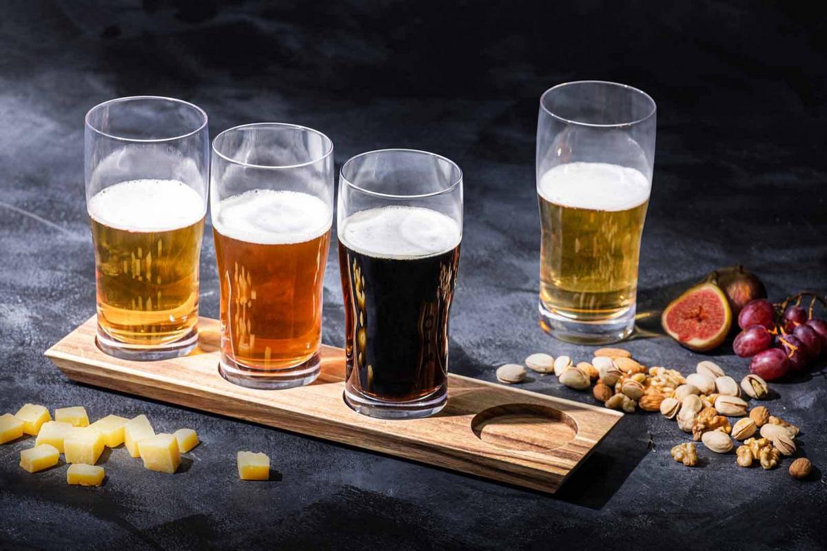 BIER TASTING-SET Tempa Harvey transparent 430 ml 4-tlg. - Transparent, Glas/Holz (0.43L) - Ladelle
