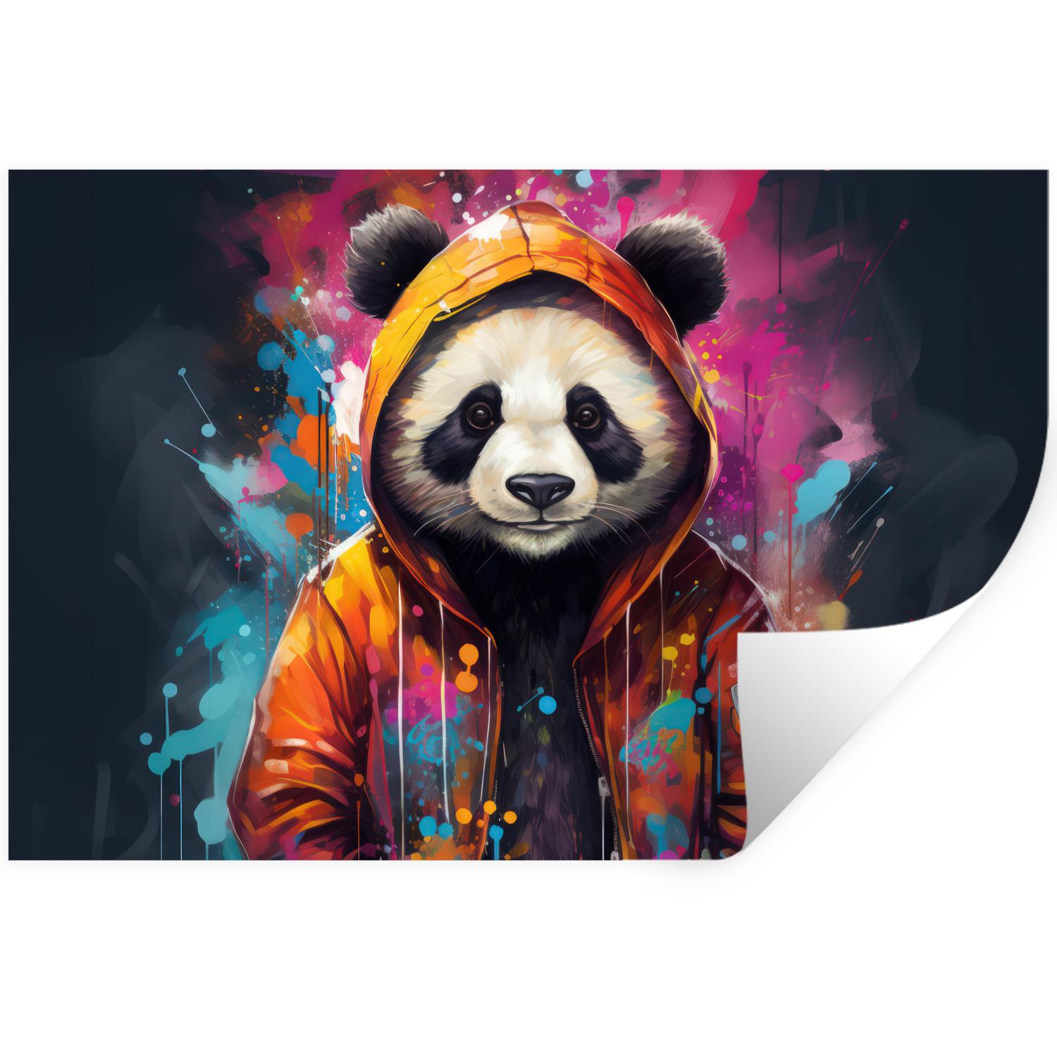 WANDTATTOO Panda - Jacke - Graffiti - Orange Deko Wohnzimmer 60x40 cm - Orange, Kunststoff (60/40/0.1cm) - MuchoWow